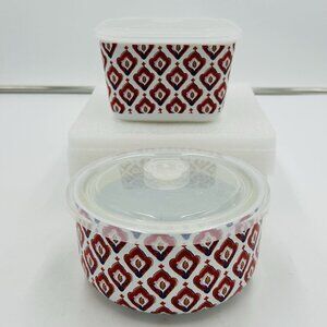 Set Of 2 Dash of That Lidded Stoneware Bowls Square Round Storage